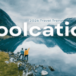 Two people by serene lake