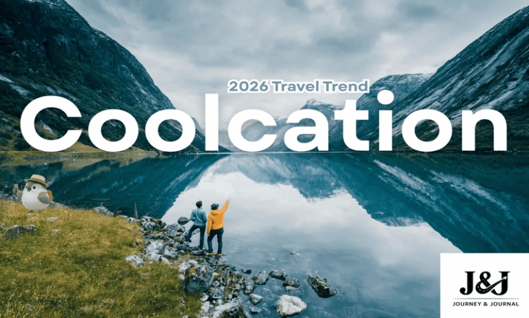 Two people by serene lake